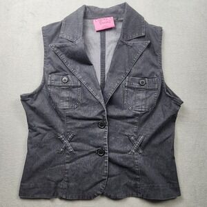 Vintage Carols Denims Womens Black Cotton Button Front Denim Vest Size M